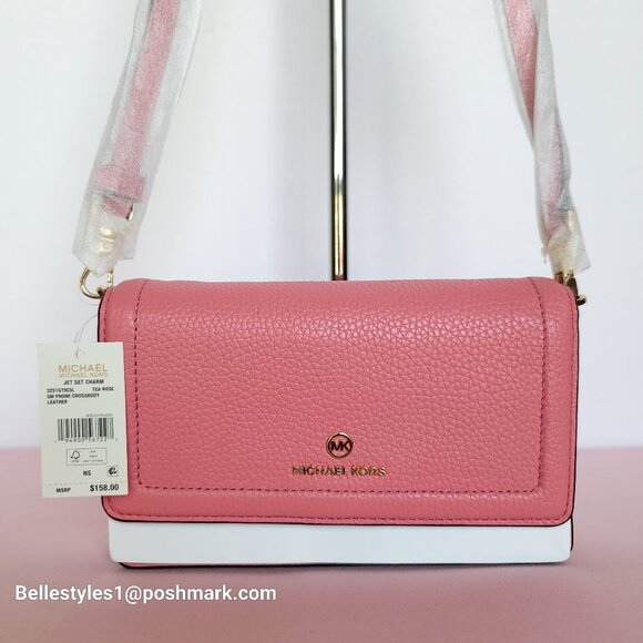 MICHAEL KORS Jet Set Charm Small Phone Pebbled Leather Crossbody- Tea Rose⭐ - Picture 15 of 16